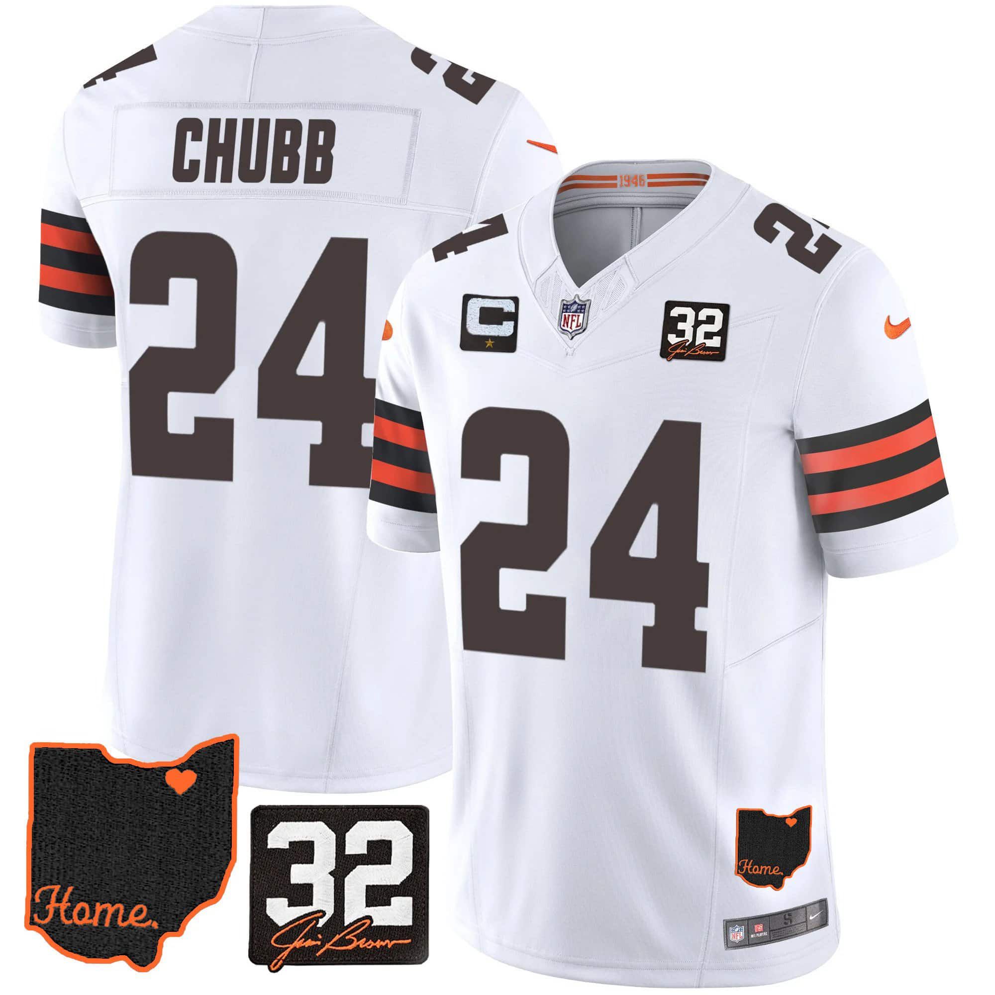 Men Cleveland Browns #24 Chubb White Memorial Home Patch 2024 Nike NFL Jersey->indianapolis colts->NFL Jersey